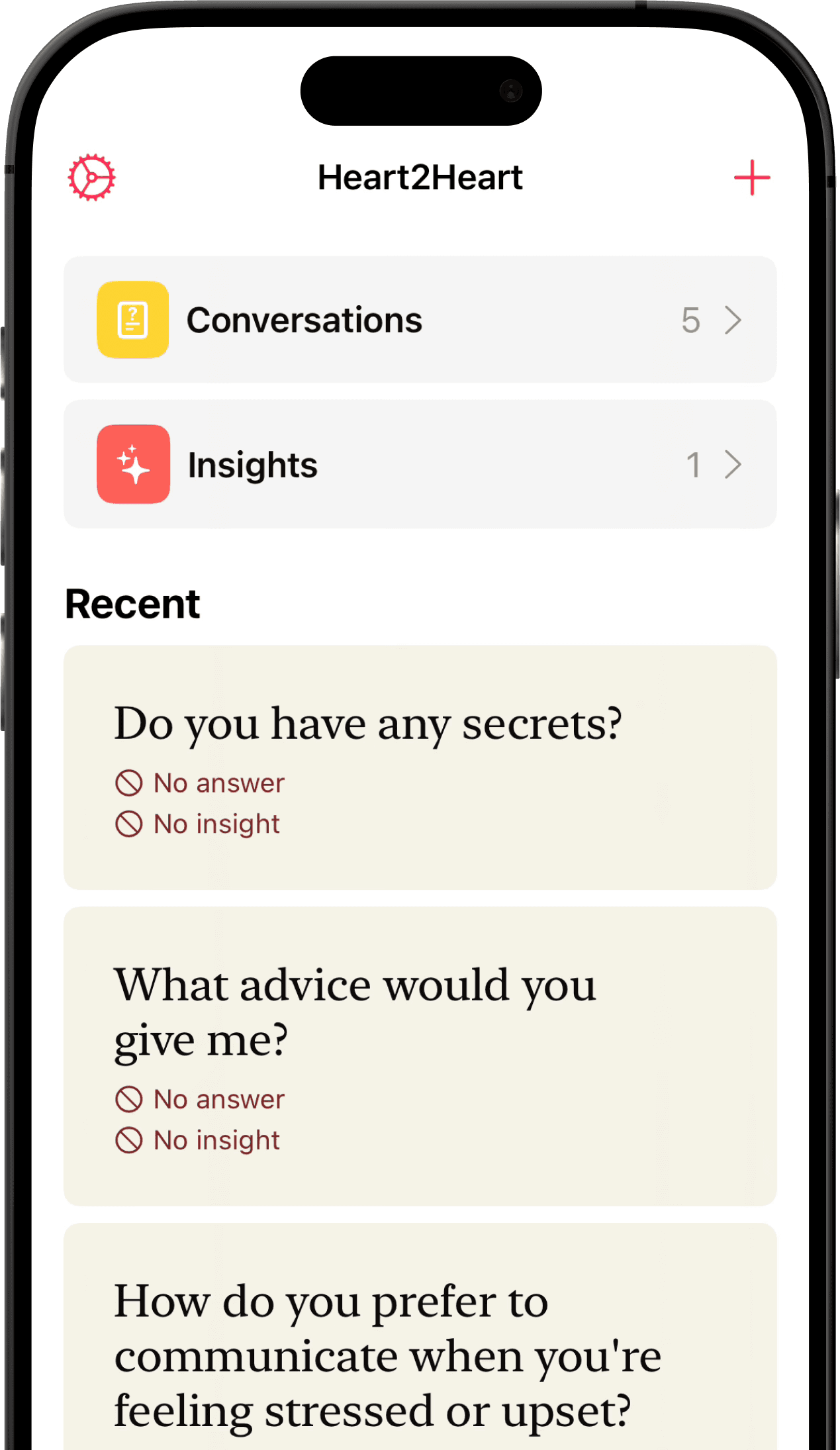 Heart2Heart home screen